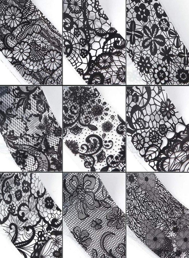 BSBTBZ 10 Rolls Retro Holographic Nail Foil Transfer Stickers Black Lace Laser Foils Nail Art Supplies Starry Paper Designs for Acrylic Decorations Women DIY Nail Arts Manicure Wraps Charms - Image 5